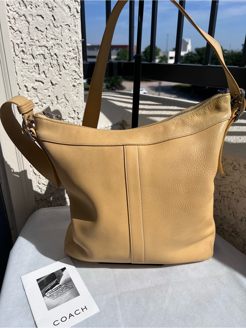 COACH Legacy Slim Duffle Pebbled Leather Shoulder Crossbody Bag in light Tan